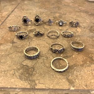 Silver Boho Ring Set (14 rings)